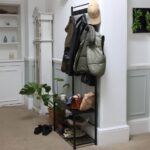 1x Black/Black Square Steel Coat Rack with Shoe Storage Bench Clothes Hat Stand - Image 4