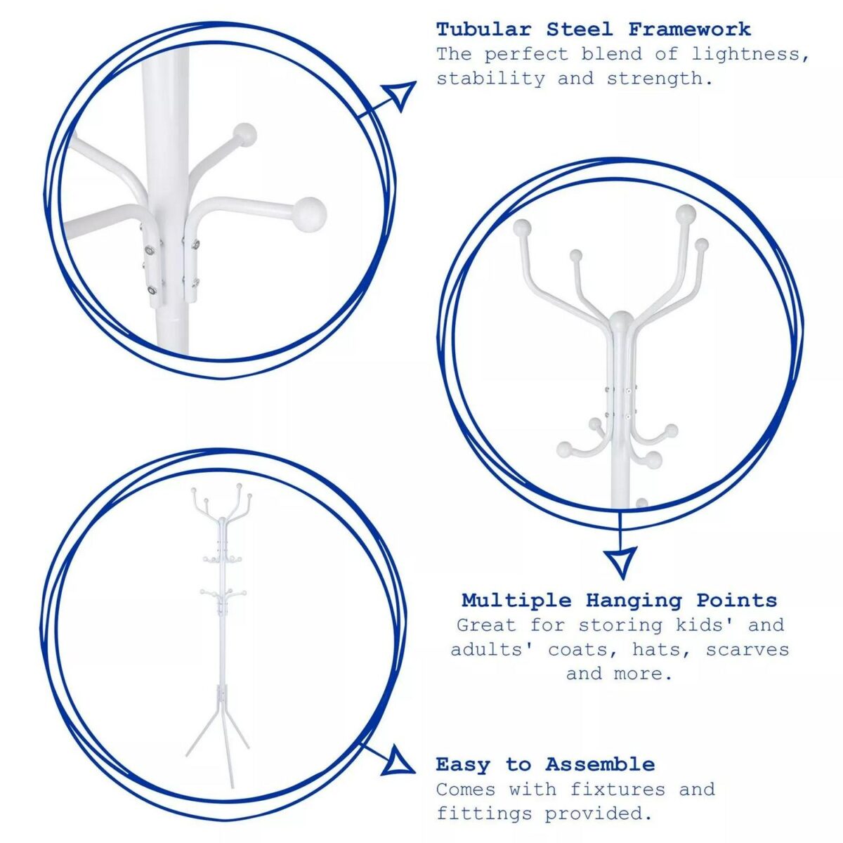 1x Black Free-Standing Steel Coat Rack Clothes Hat Umbrella Hanger Tree Stand - Image 2