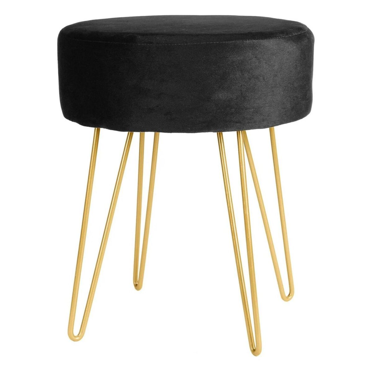 1x Black/Gold H40 x D35cm Round Velvet Footstool Ottoman Stool Pouffe Seat - Image 1