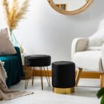 1x Black H36 x D29cm Round Velvet Footstool Foot Stool Pouffe Seat - Image 7