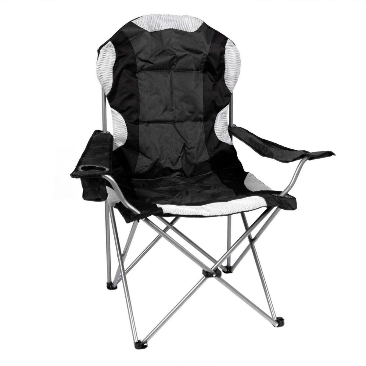 1x Black High Back Padded Camping Armchair Folding Portable Outdoor Fishing Seat - Image 1