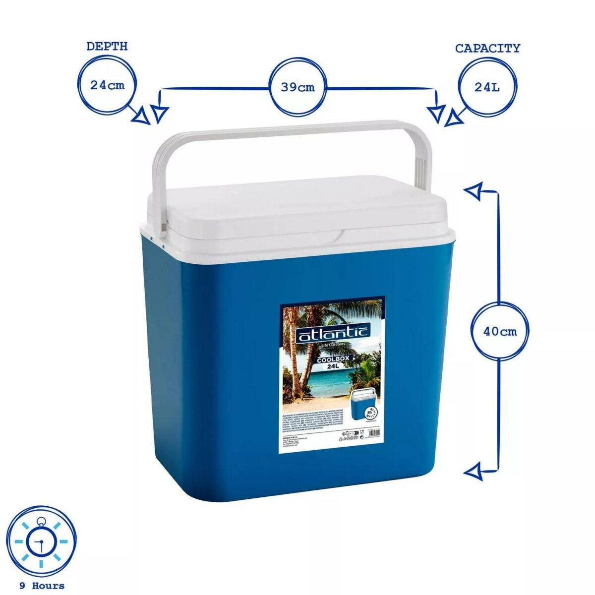 1x Blue 24L Cool Box Large Portable Insulated Camping Travel Picnic Food Cooler - Image 3
