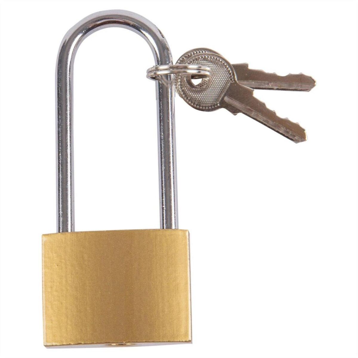 1x Brass 4cm Iron Long Shackle Padlock Heavy-Duty Outdoor Garden Door Key Lock - Image 1