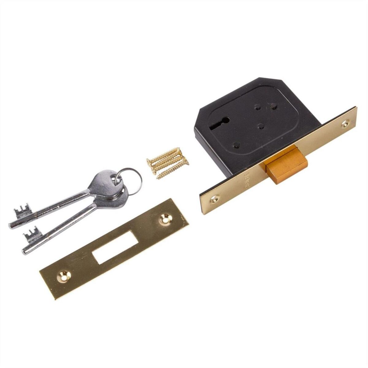 1x Brass 64mm 3-Lever Deadlock External Gate Shed Door Key Sash Mortice Lock - Image 1