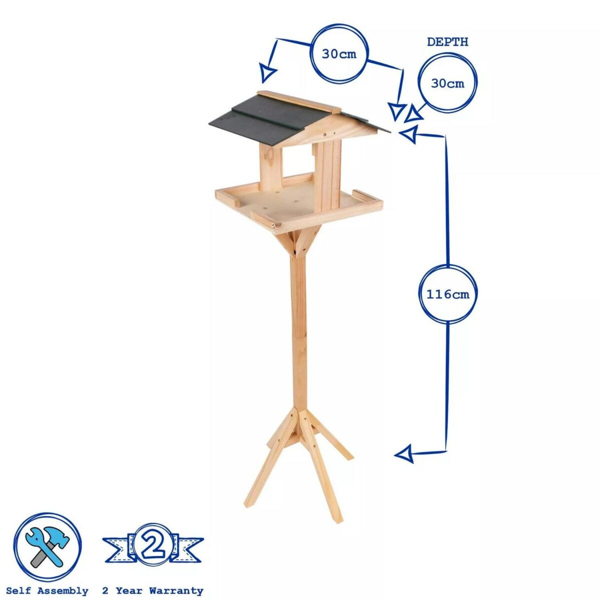 1x Brown Wooden Bird Table Traditional Standing Garden Feeder Feeding Station - Image 2
