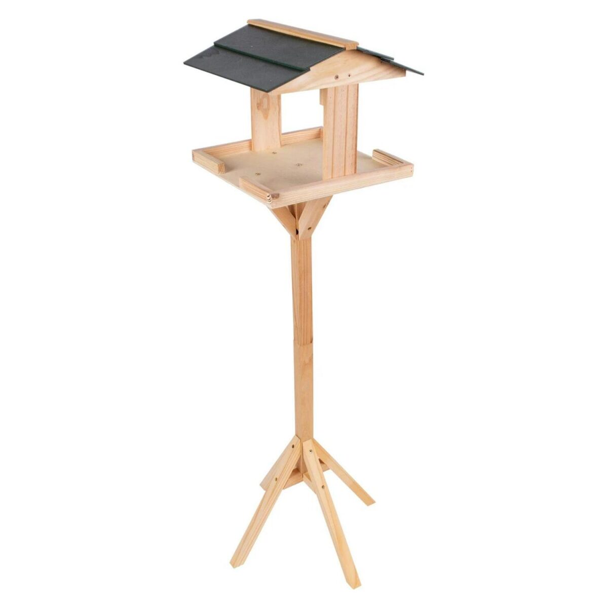 1x Brown Wooden Bird Table Traditional Standing Garden Feeder Feeding Station - Image 1