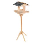1x Brown Wooden Bird Table Traditional Standing Garden Feeder Feeding Station