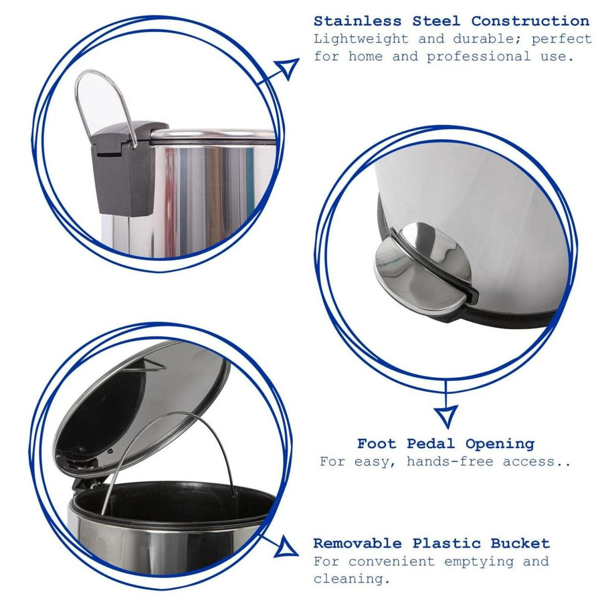 1x Brushed 30L Round Stainless Steel Kitchen Pedal Bin Rubbish Waste Dustbin - Image 2