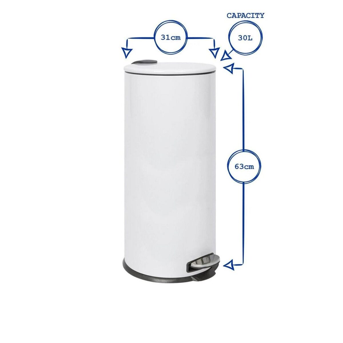1x Brushed 30L Round Stainless Steel Kitchen Pedal Bin Rubbish Waste Dustbin - Image 3