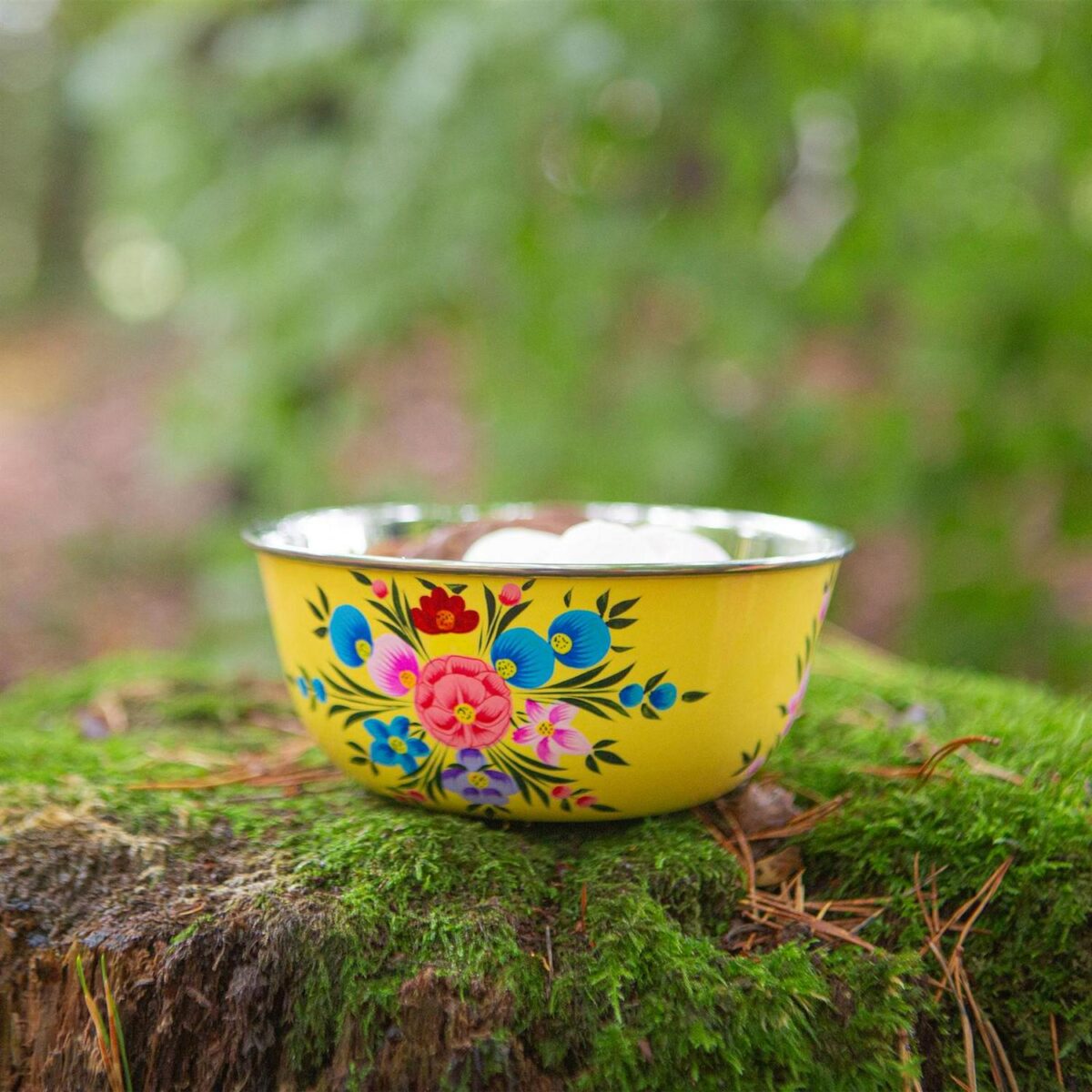 1x Buttercup Pansy 14.5cm Stainless Steel Hand-Painted Picnic Snack Bowl - Image 6