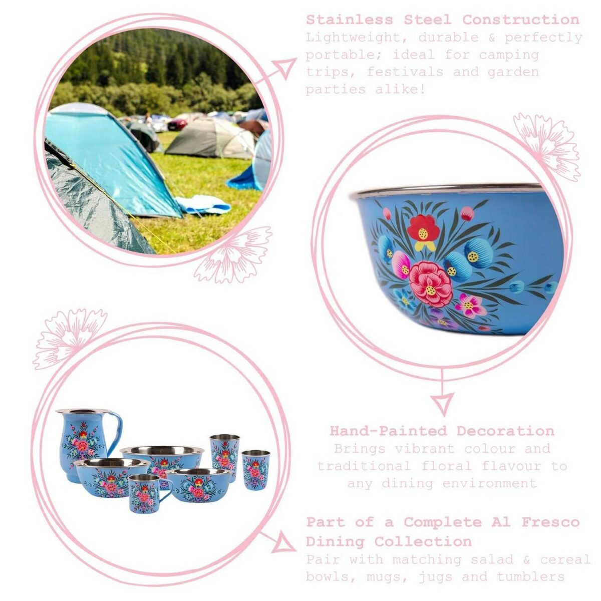 1x Buttercup Pansy 16.5cm Stainless Steel Picnic Bowl Party Camping BBQ Set - Image 2
