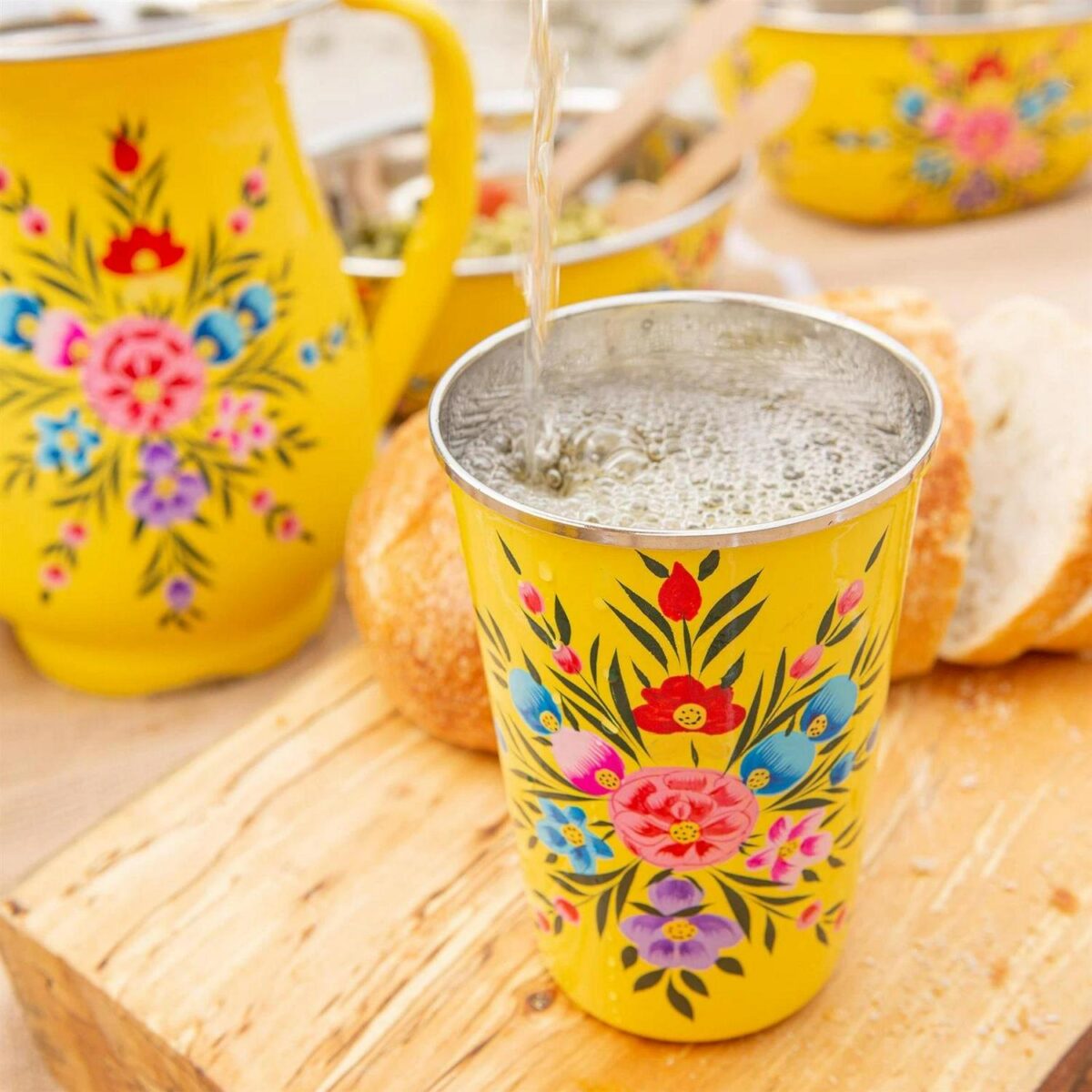 1x Buttercup Pansy 400ml Stainless Steel Picnic Tumbler Reusable Party BBQ Set - Image 5