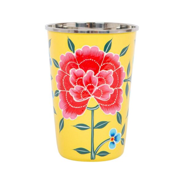 1x Buttercup Peony 400ml Stainless Steel Hand-Painted Picnic Cup