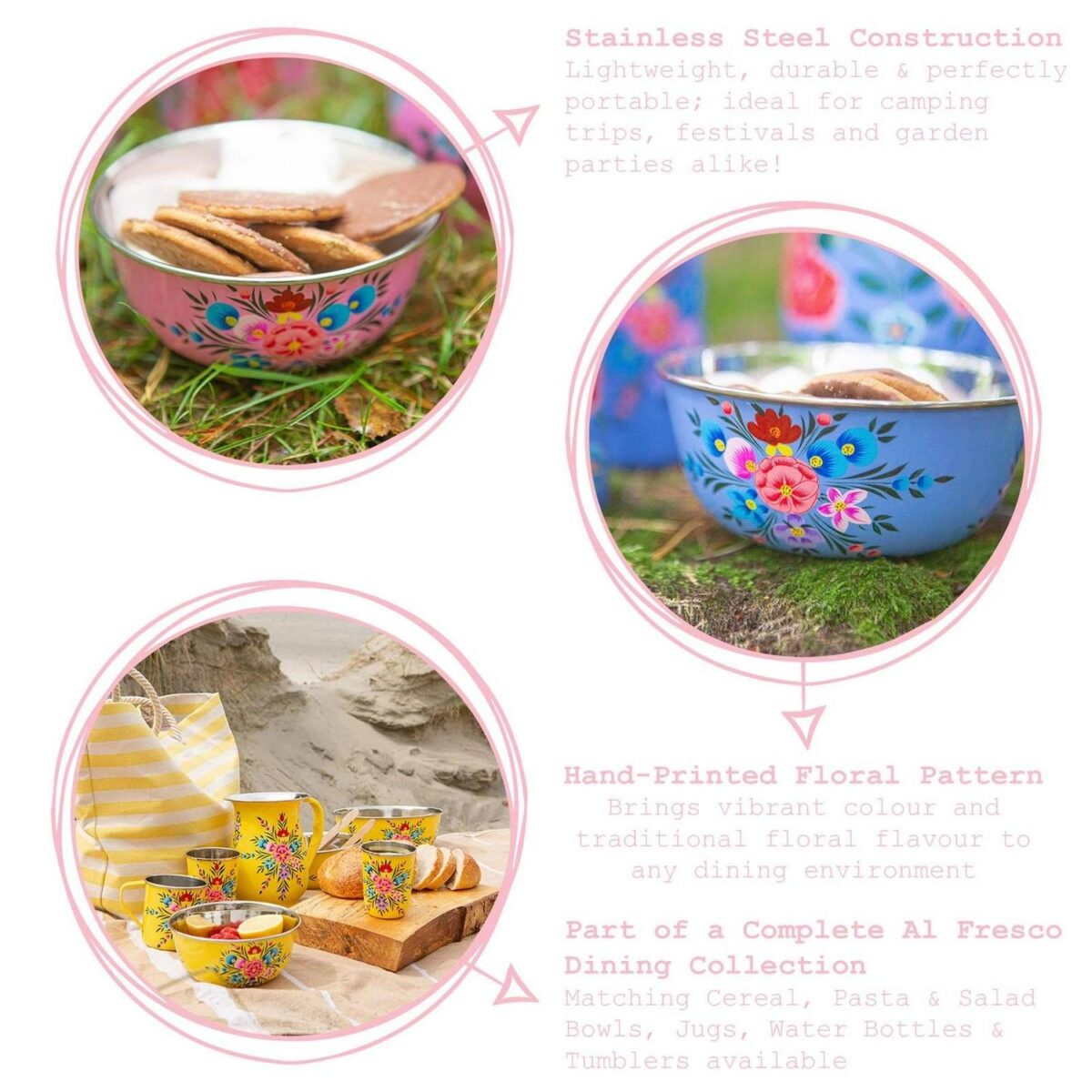 1x Carbon Pansy 14.5cm Stainless Steel Hand-Painted Picnic Snack Bowl - Image 2
