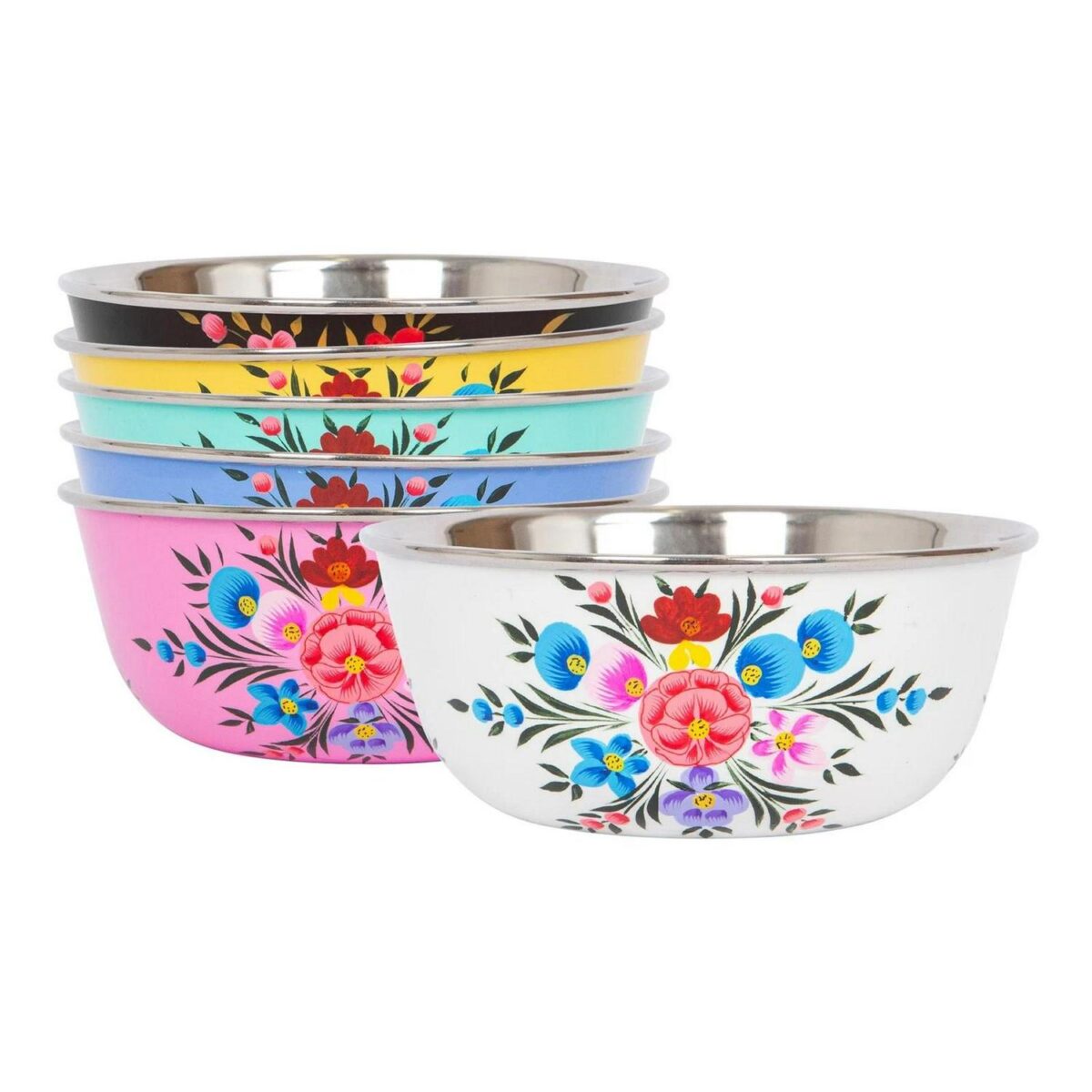 1x Carbon Pansy 14.5cm Stainless Steel Hand-Painted Picnic Snack Bowl - Image 5