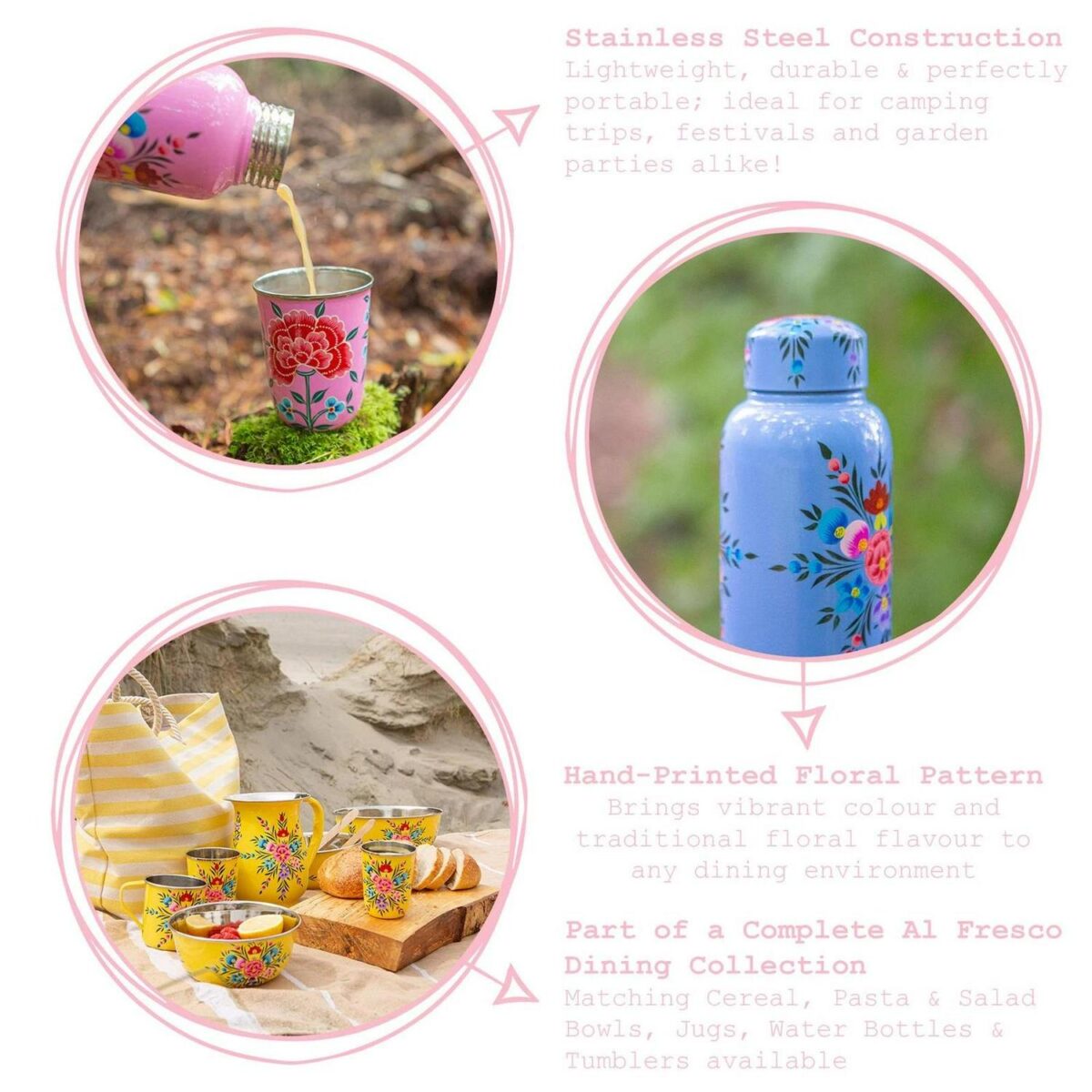 1x Carbon Pansy 875ml Stainless Steel Hand-Painted Picnic Water Bottle - Image 2