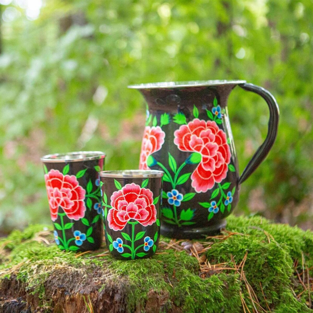 1x Carbon Peony 1.7L Stainless Steel Hand-Painted Picnic Water Jug - Image 6