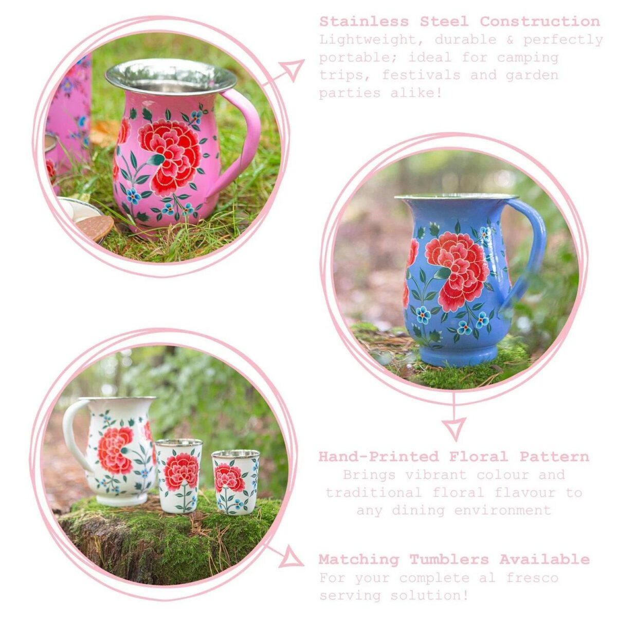 1x Carbon Peony 1.7L Stainless Steel Hand-Painted Picnic Water Jug - Image 2