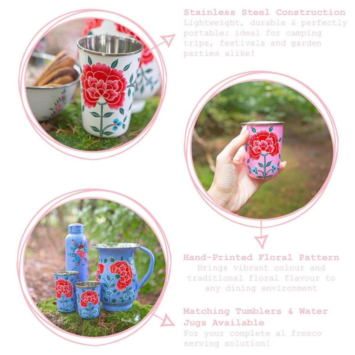 1x Carbon Peony 400ml Stainless Steel Hand-Painted Picnic Cup - Image 2