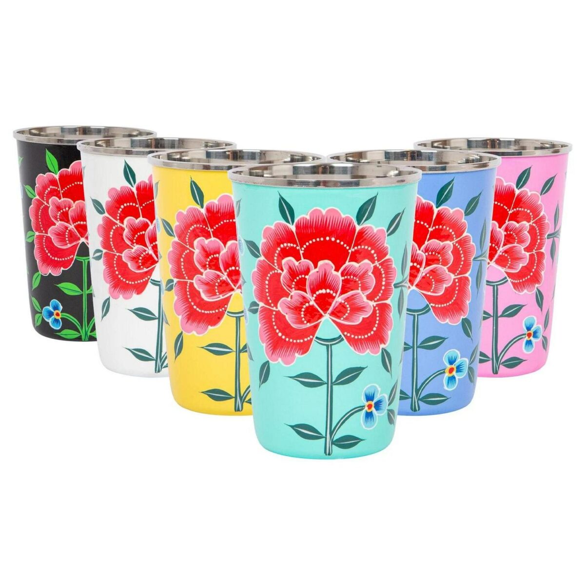 1x Carbon Peony 400ml Stainless Steel Hand-Painted Picnic Cup - Image 5