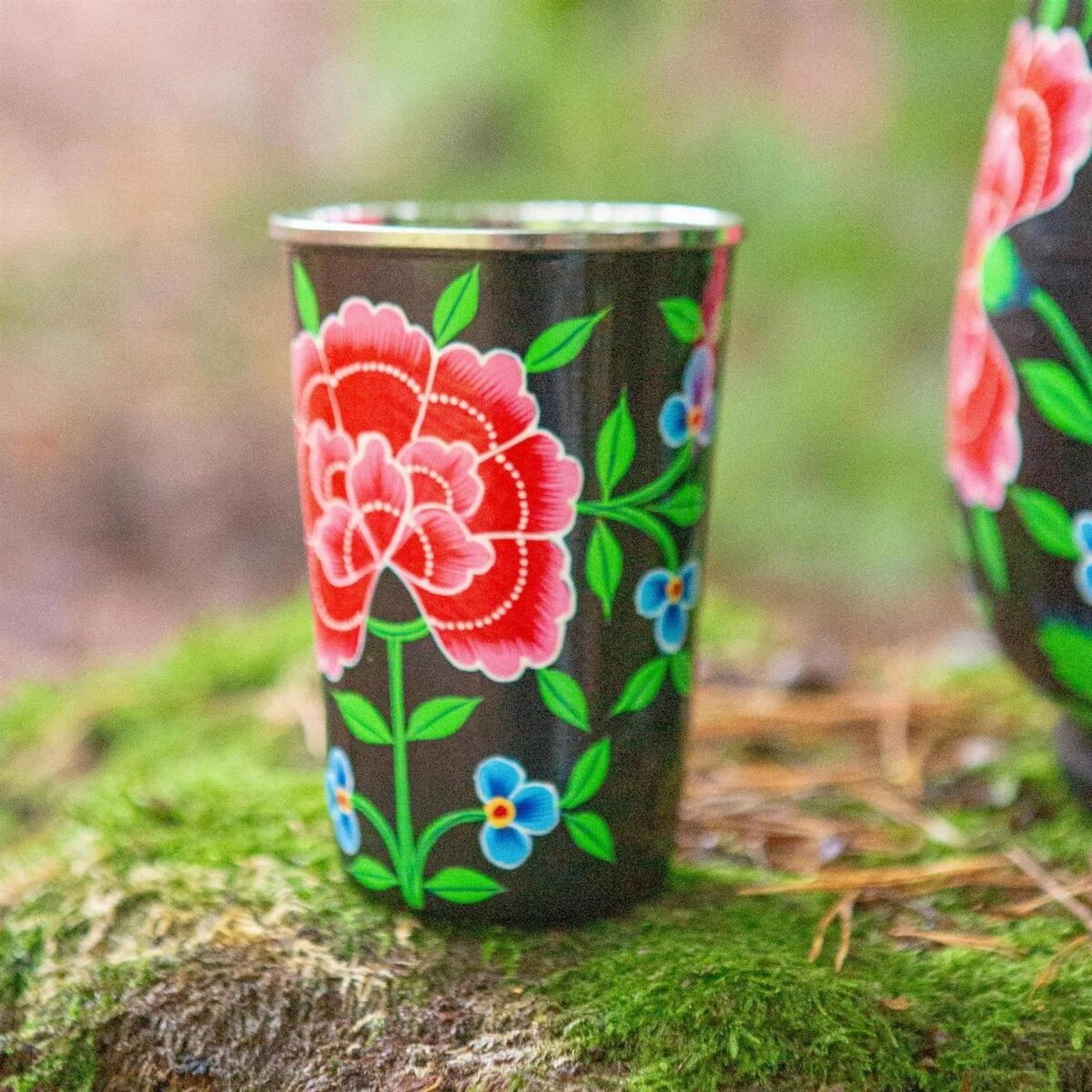 1x Carbon Peony 400ml Stainless Steel Hand-Painted Picnic Cup - Image 6