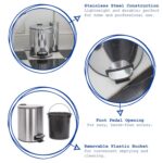 1x Chrome 5L Round Stainless Steel Pedal Bin Kitchen Bathroom Rubbish Waste Bins - Image 2