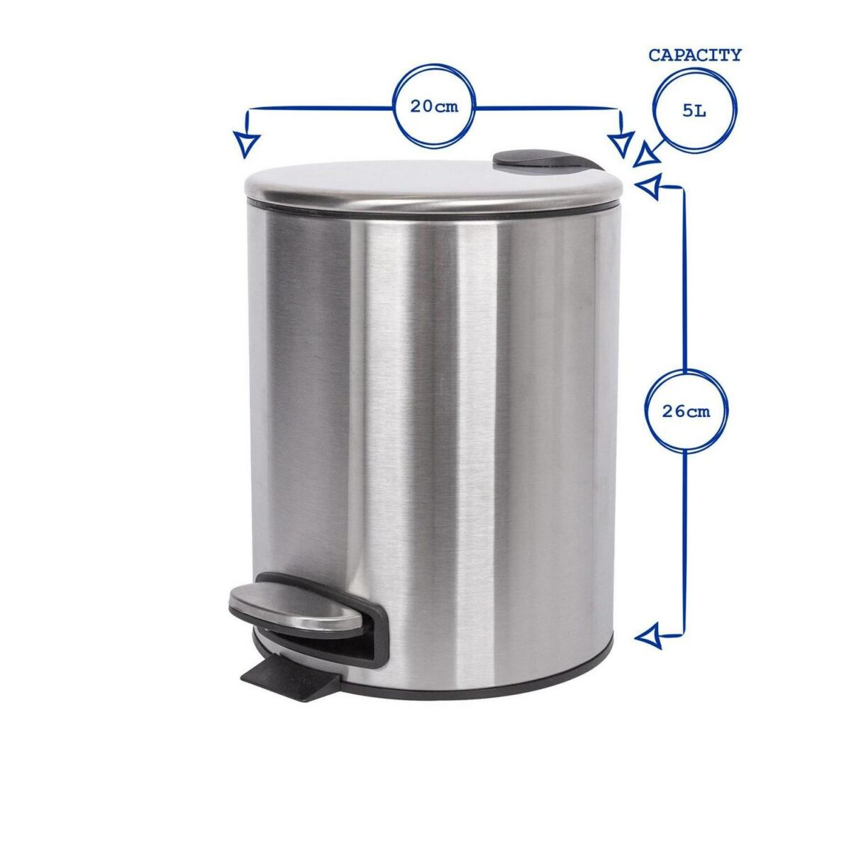 1x Chrome 5L Round Stainless Steel Pedal Bin Kitchen Bathroom Rubbish Waste Bins - Image 3