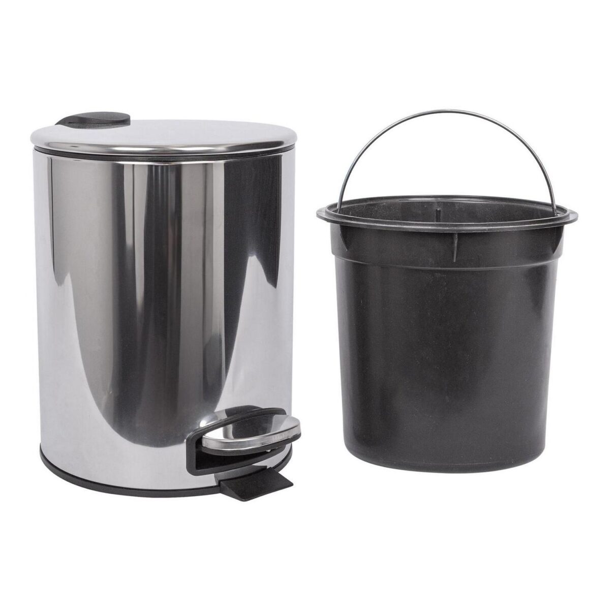 1x Chrome 5L Round Stainless Steel Pedal Bin Kitchen Bathroom Rubbish Waste Bins - Image 4