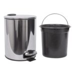 1x Chrome 5L Round Stainless Steel Pedal Bin Kitchen Bathroom Rubbish Waste Bins - Image 4