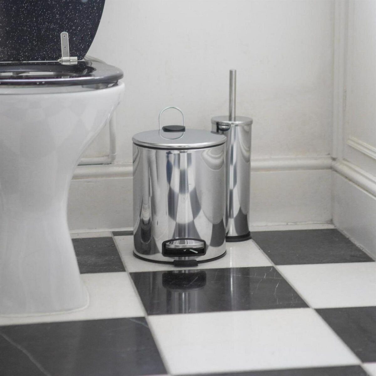1x Chrome 5L Round Stainless Steel Pedal Bin Kitchen Bathroom Rubbish Waste Bins - Image 5