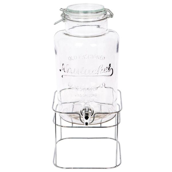 1x Chrome Stand 6.5L Glass Drinks Dispenser with Tap and Chrome Stand Water Jug