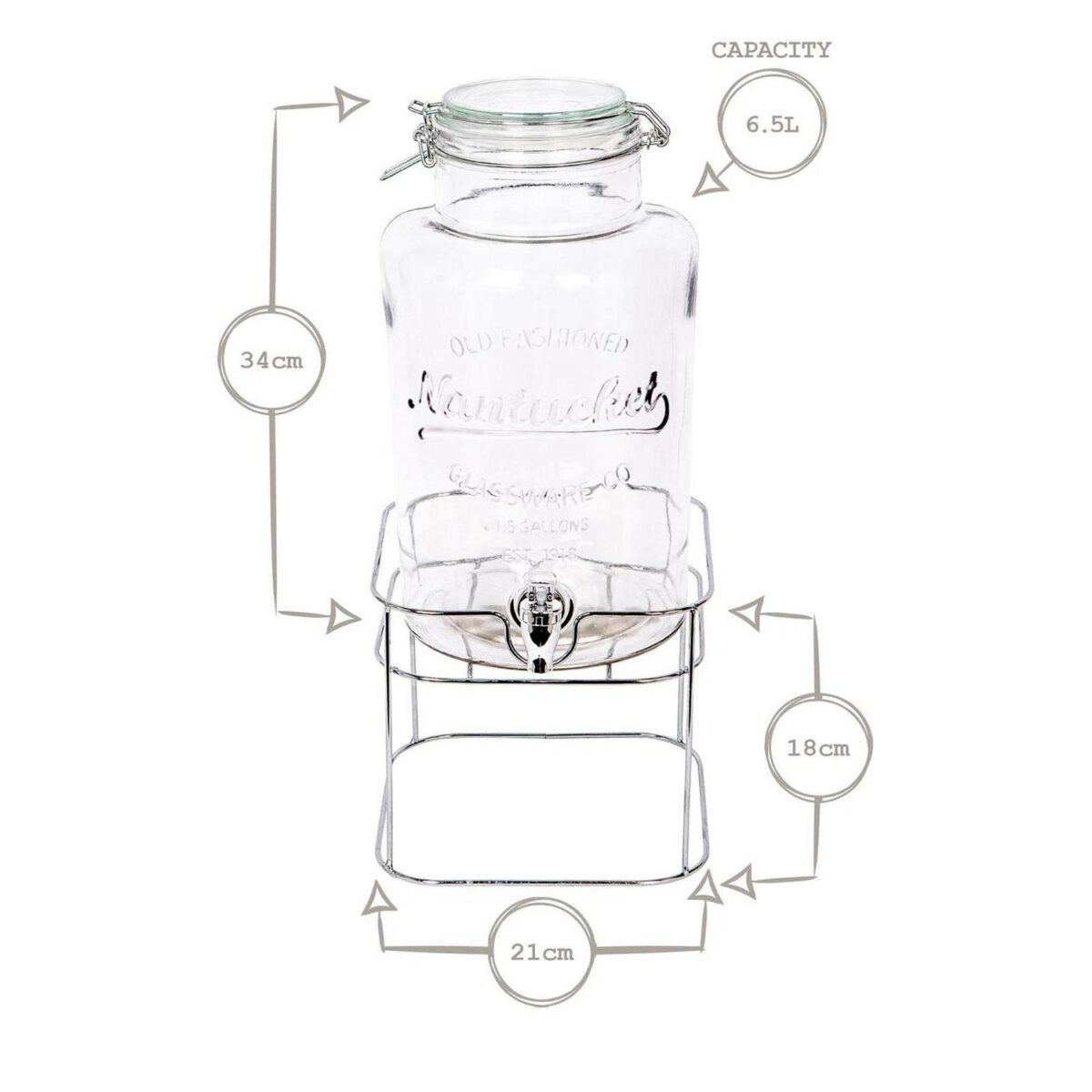 1x Chrome Stand 6.5L Glass Drinks Dispenser with Tap and Chrome Stand Water Jug - Image 3