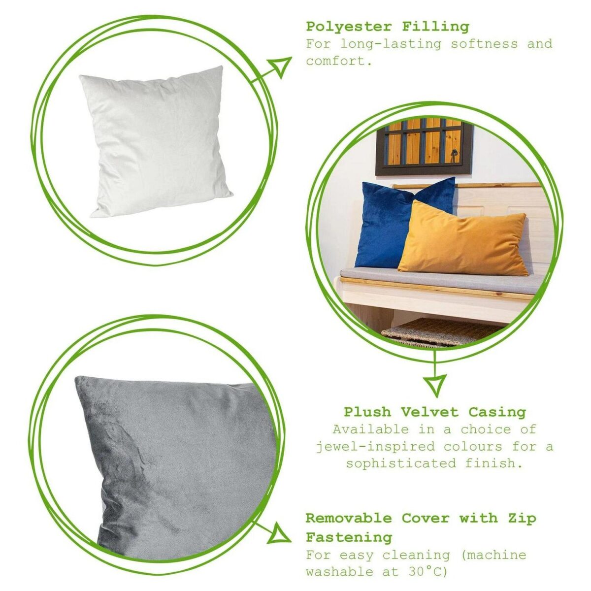 1x Cream 55cm x 55cm Square Velvet Cushion Large Scatter Cushions with Cover - Image 2