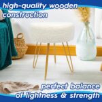1x Cream/Gold H41 x D35cm Round Boucle Footstool Ottoman Stool Pouffe Seat - Image 2