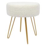1x Cream/Gold H41 x D35cm Round Boucle Footstool Ottoman Stool Pouffe Seat