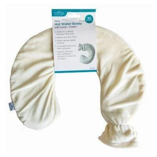 1x Cream Neck Hot Water Bottle and Cover U-Shaped Shoulder Pain Stress Relief