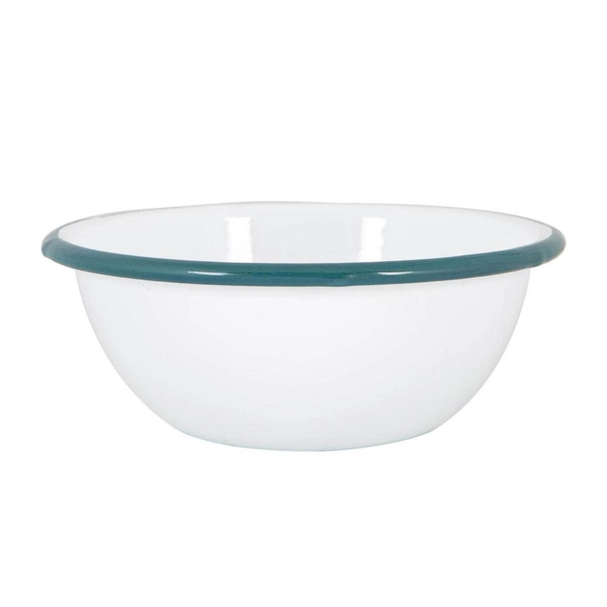 1x Green 16cm White Enamel Cereal Bowl Metal Outdoor Camping Food Dishes - Image 1