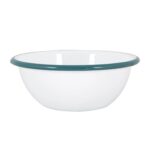 1x Green 16cm White Enamel Cereal Bowl Metal Outdoor Camping Food Dishes