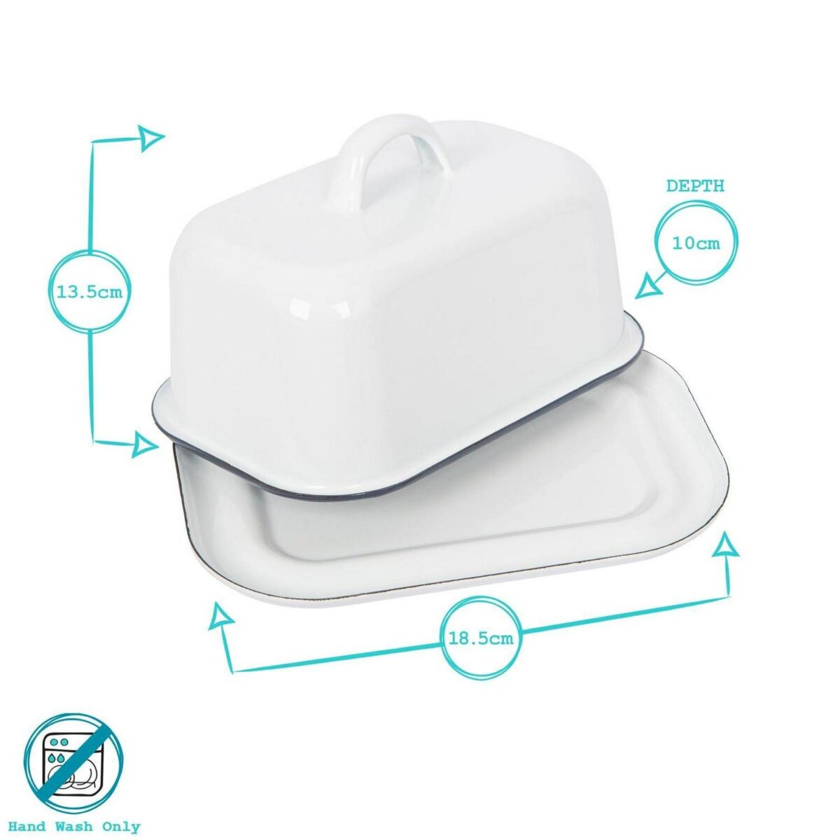 1x Green 18.5cm x 10cm White Enamel Butter Dish with Lid Kitchen Container - Image 3