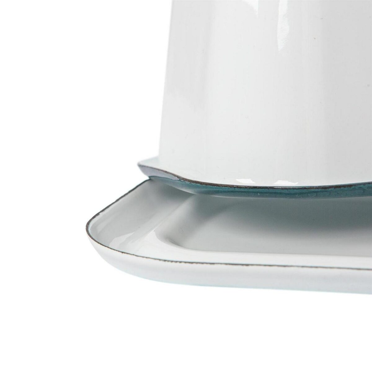 1x Green 18.5cm x 10cm White Enamel Butter Dish with Lid Kitchen Container - Image 4