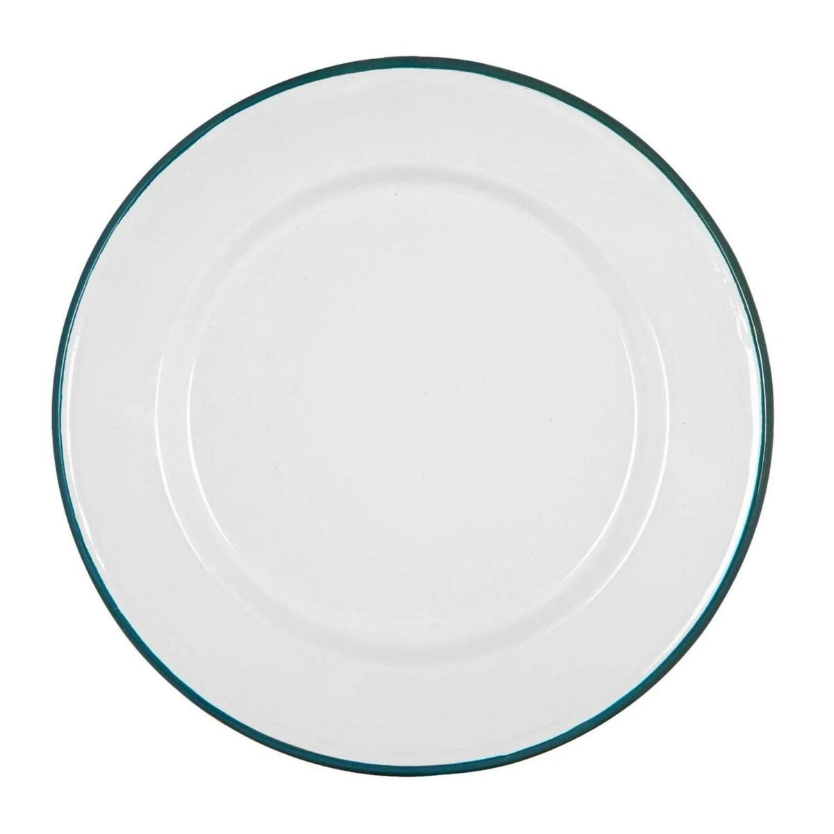 1x Green 25.5cm White Enamel Dinner Plate Metal Outdoor Camping Food Dishes - Image 1
