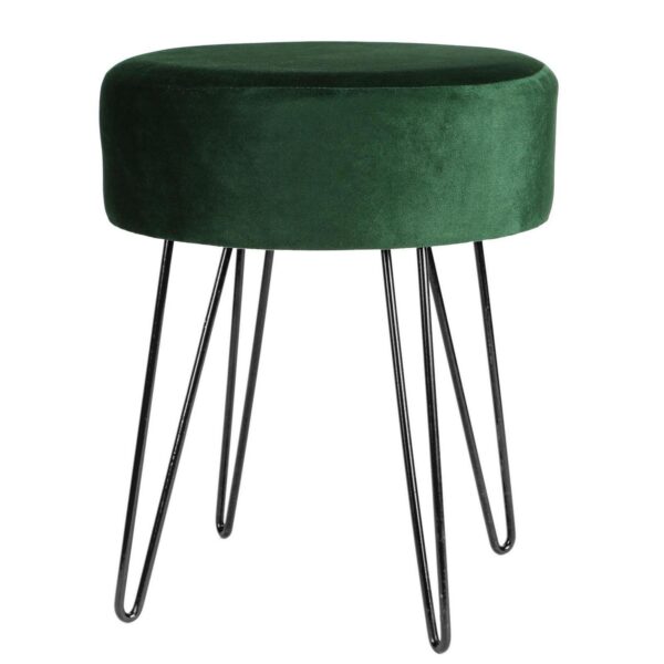 1x Green/Black 35cm x 40cm Round Velvet Footstool Ottoman Stool Pouffe Seat