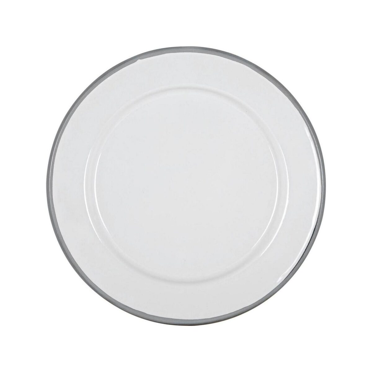 1x Grey 20cm White Enamel Side Plate Metal Outdoor Camping Food Dishes - Image 1