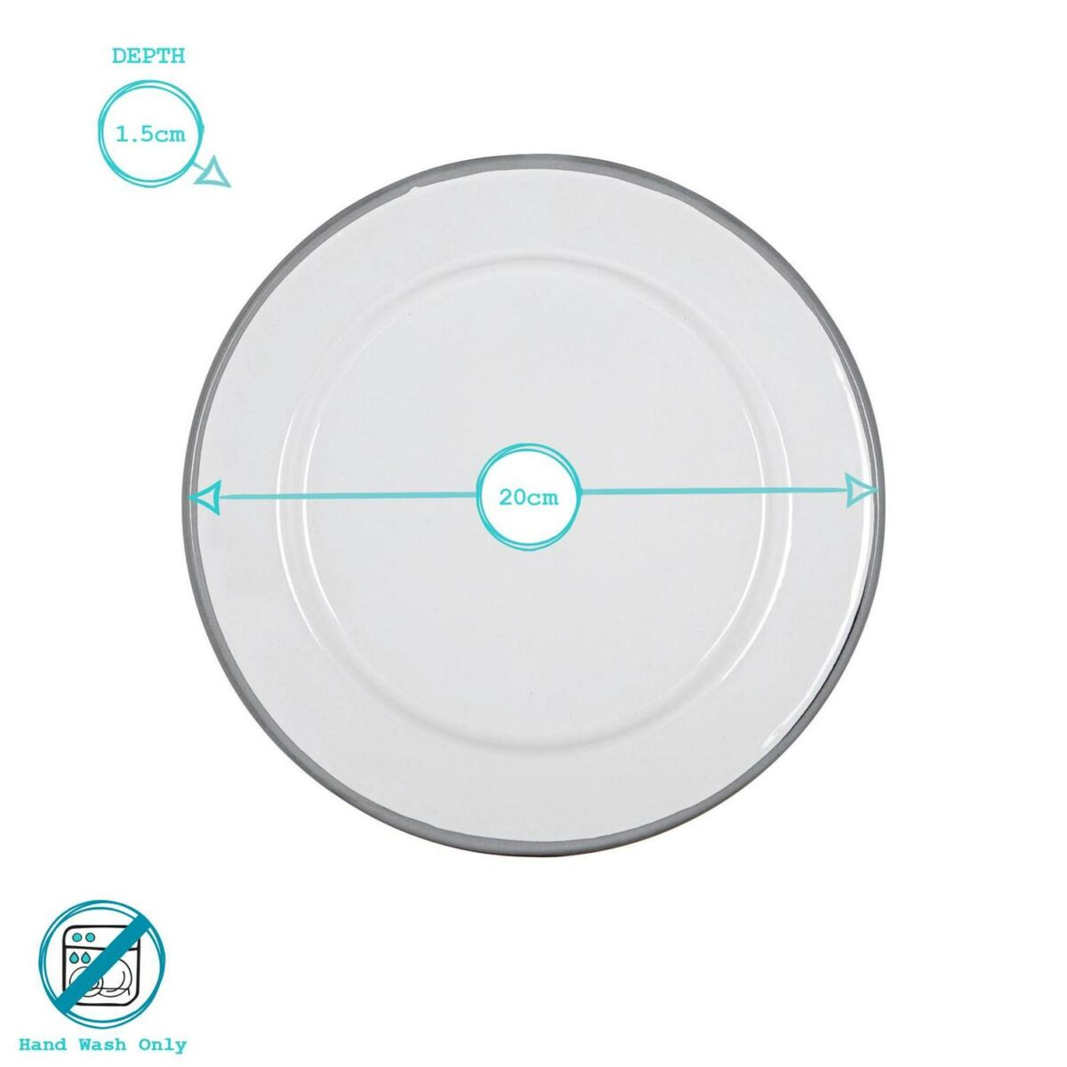 1x Grey 20cm White Enamel Side Plate Metal Outdoor Camping Food Dishes - Image 3