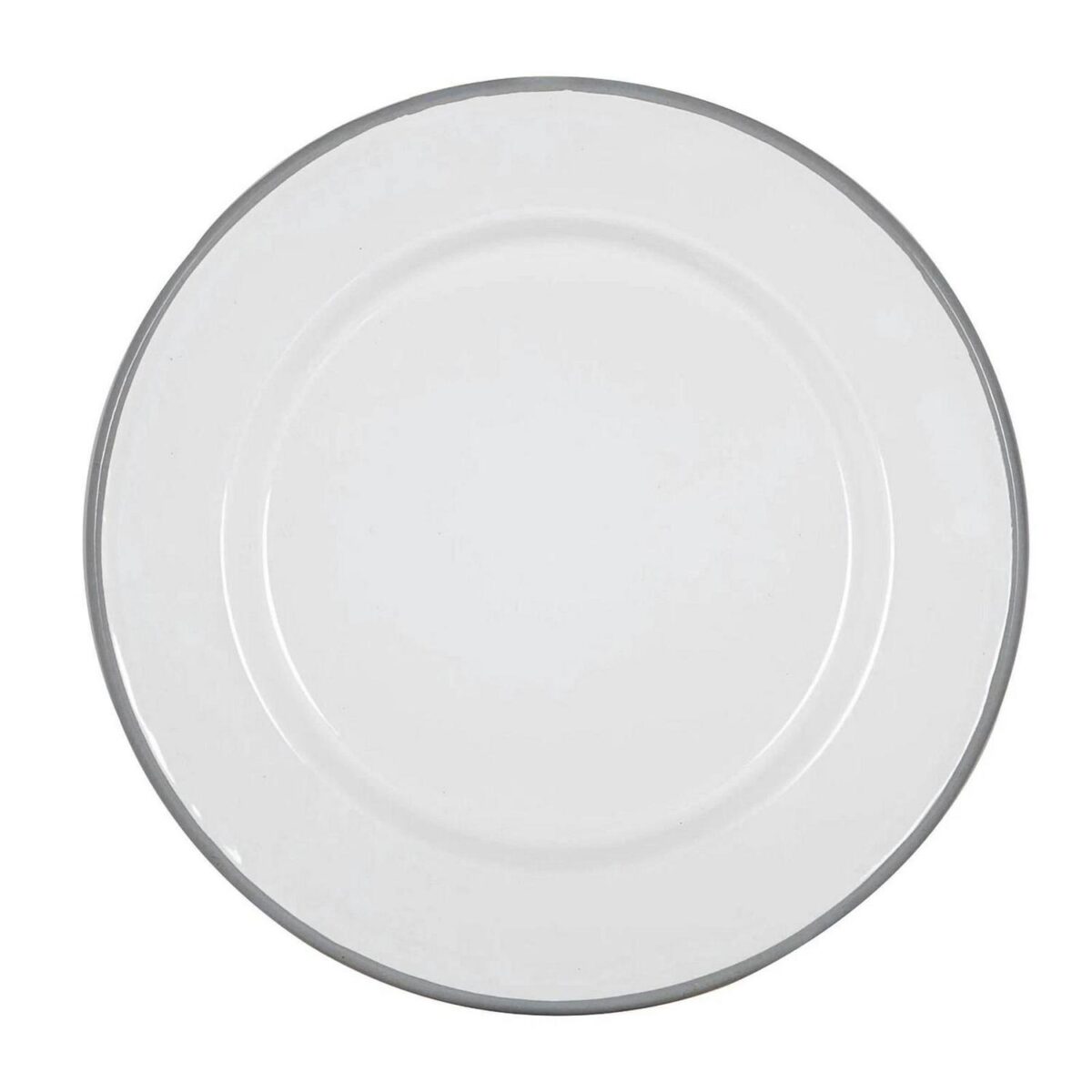1x Grey 25.5cm White Enamel Dinner Plate Metal Outdoor Camping Food Dishes - Image 1