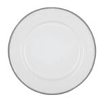1x Grey 25.5cm White Enamel Dinner Plate Metal Outdoor Camping Food Dishes