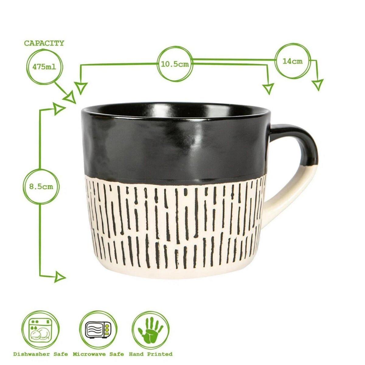 1x Grey 450ml Dipped Dash Stoneware Coffee Mug Large Rustic Ceramic Tea Cups Set - Image 3