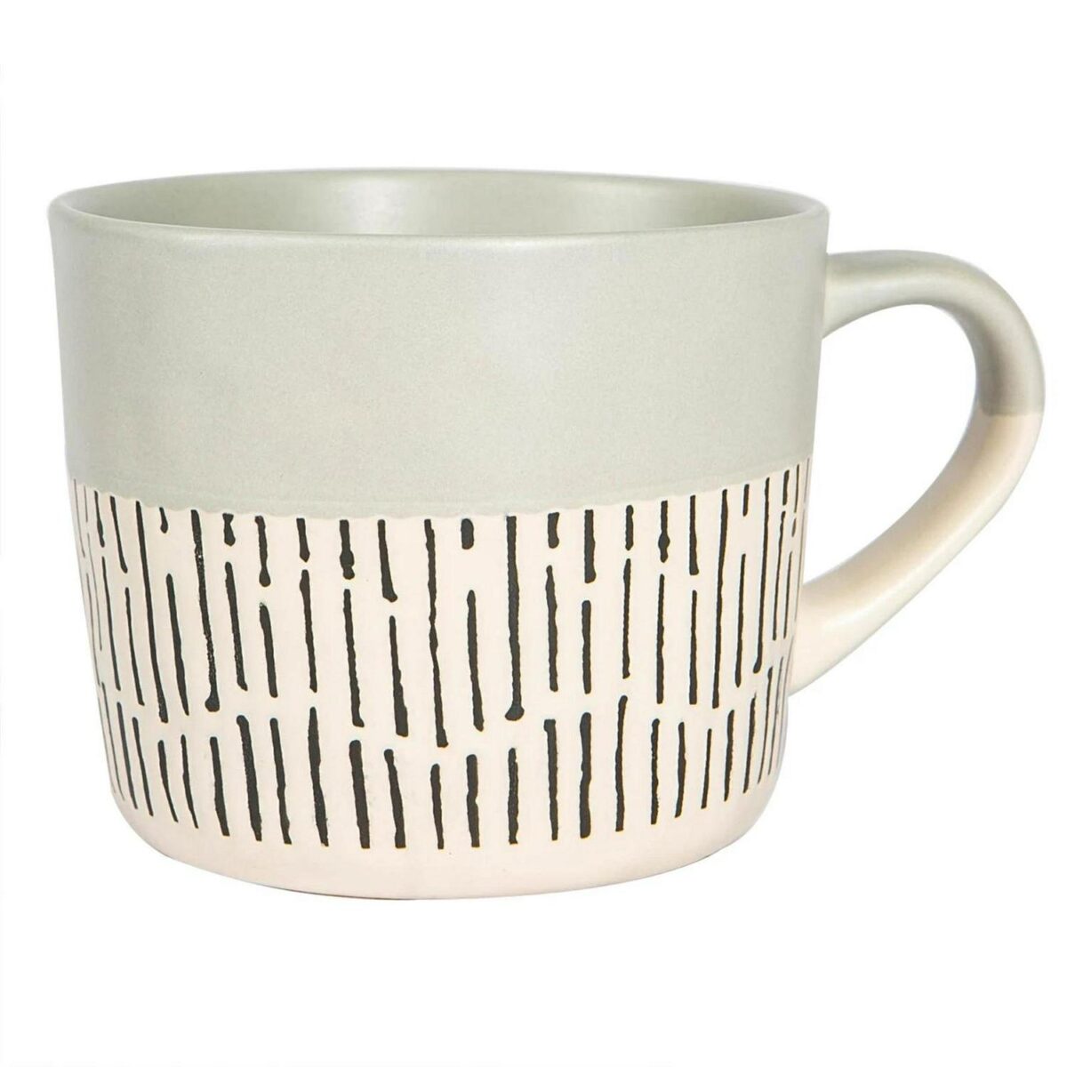 1x Grey 450ml Dipped Dash Stoneware Coffee Mug Large Rustic Ceramic Tea Cups Set - Image 1