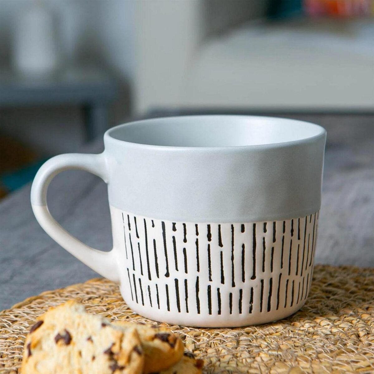 1x Grey 450ml Dipped Dash Stoneware Coffee Mug Large Rustic Ceramic Tea Cups Set - Image 5