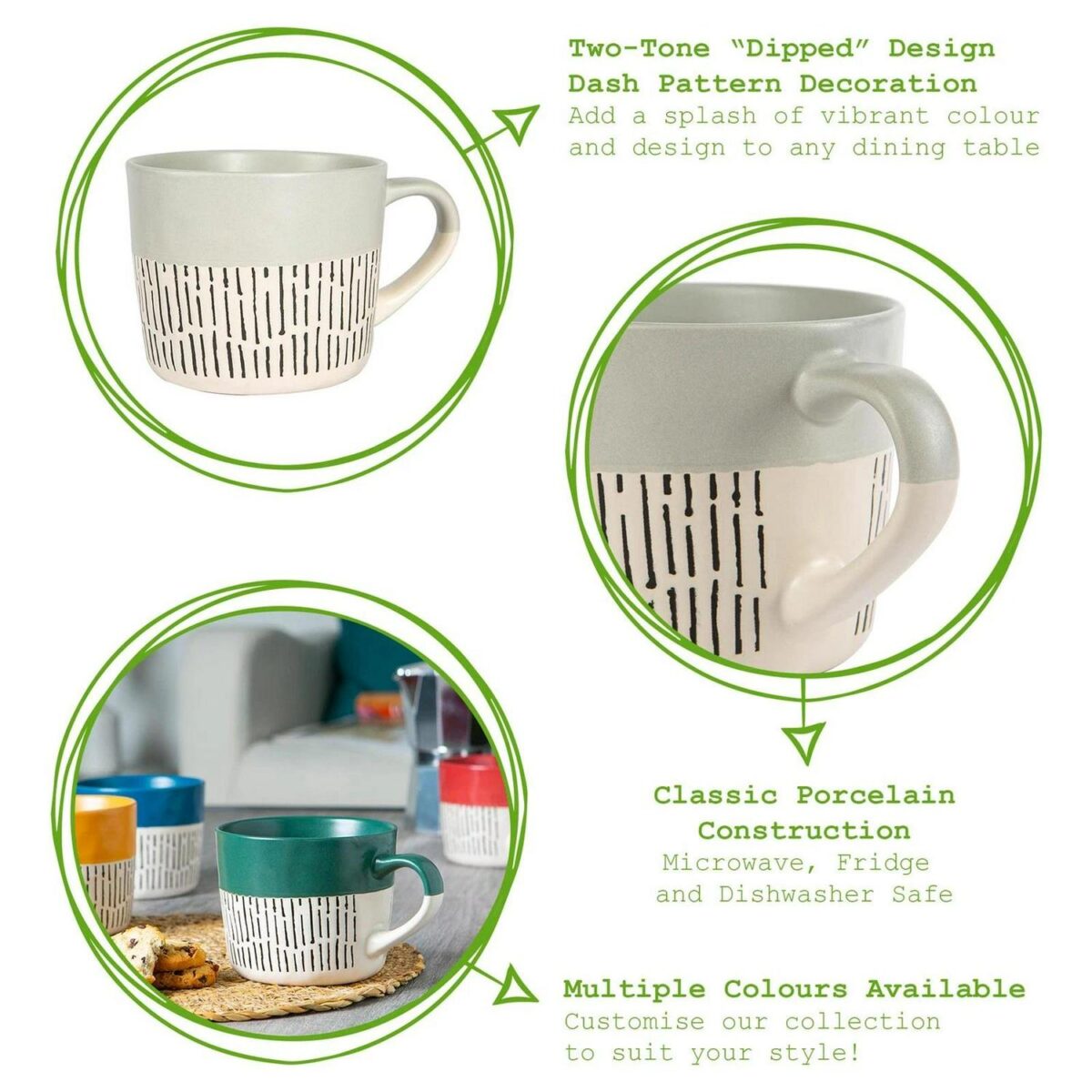 1x Grey 450ml Dipped Dash Stoneware Coffee Mug Large Rustic Ceramic Tea Cups Set - Image 2